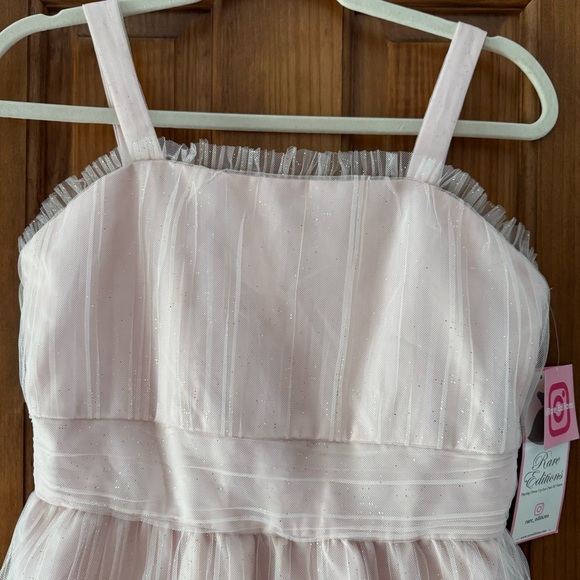 Rare Editions Dress Girls Size 16 Blush Pink Gold Shimmer Overlay Tiered Skirt - Picture 2 of 4